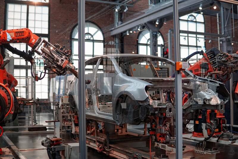 Car being built in a factory